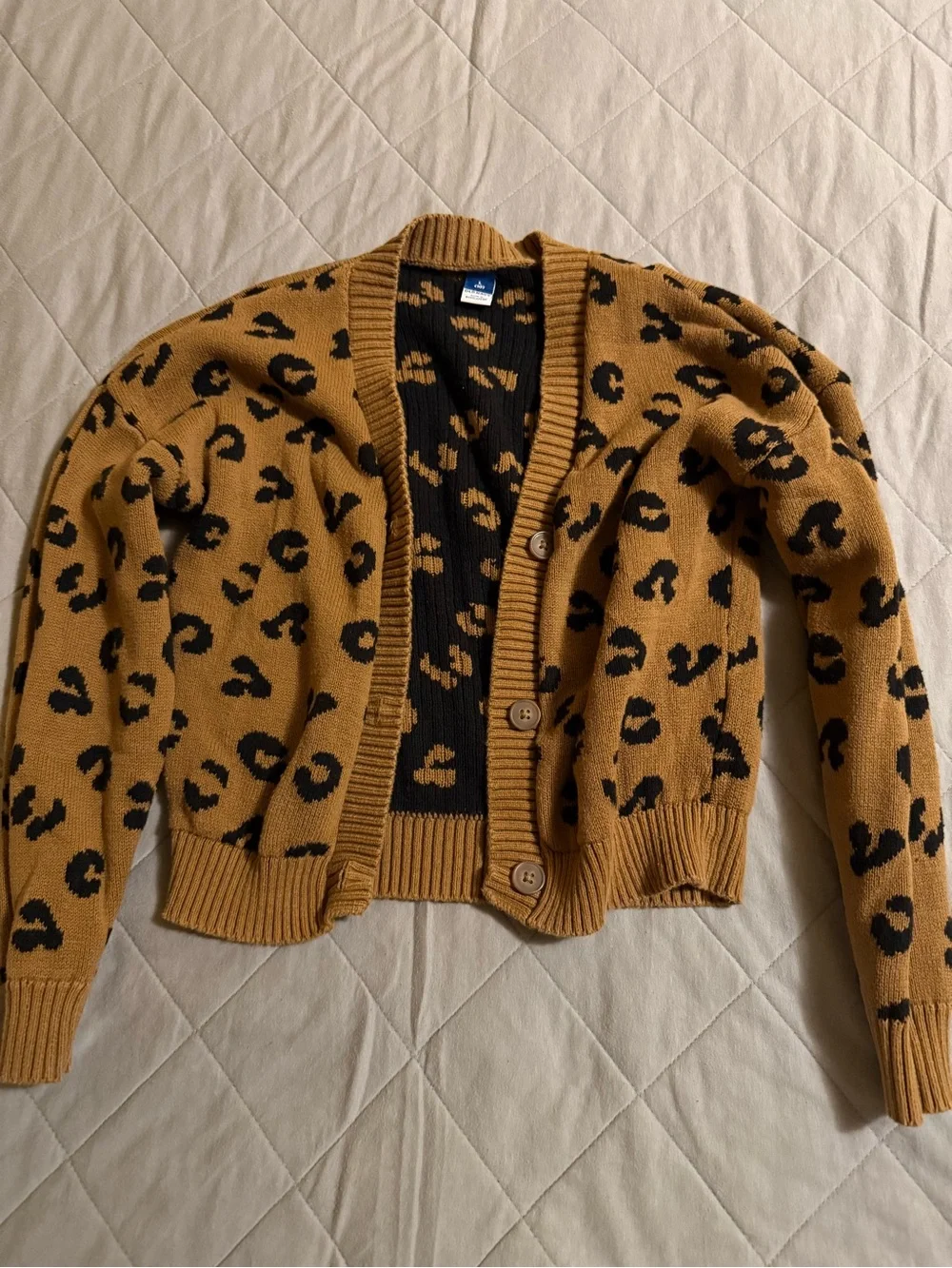 Old Navy Tan and Black Leopard Print Cardigan Sweater